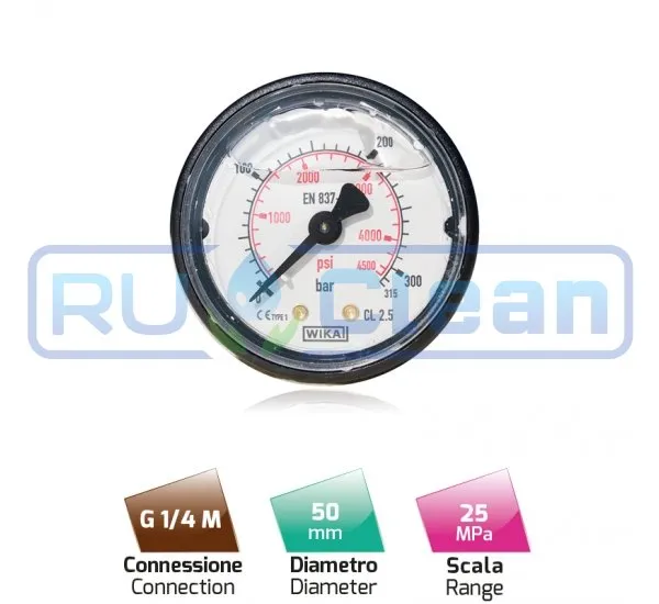 Манометр (250бар, 1/4"внеш, вход сзади, пласт) MTM