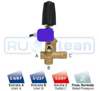 Регулятор давления MTM UV31 (160бар, 40л/мин, 3/8"г-3/8"г, By-pass 3/8"г, микр.)