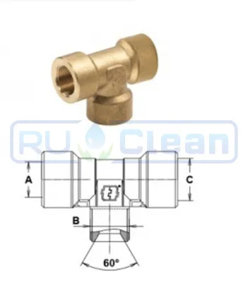 Тройник 3/8"г-1/4"г-3/8"г (400бар, латунь) Tecomec
