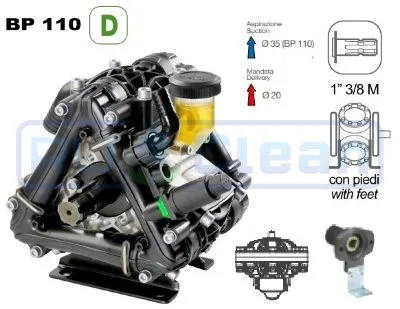 Мембранный насос Comet ВP110 D (20 бар, 110 л/мин, фланец под гидромотор)