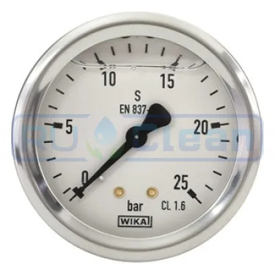 Манометр (25бар, 1/4"внеш, вход сзади, D63мм, нерж) R+M
