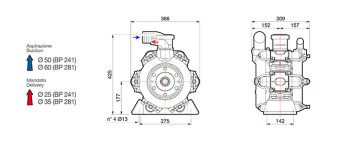 Мембранный насос Comet BP241 D (20 бар, 222 л/мин, ВОМ 1"3/8)
