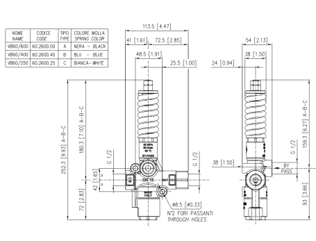 Регулятор давления PA VB60/600 Zero (600бар, 60л/мин, 1/2"г-1/2"г, By-pass 1/2"г, Aisi 303)