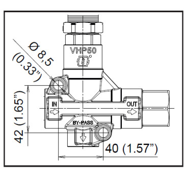 Регулятор давления Mecline VHP50 (500бар, 100л/мин, 1/2&quot;г-1/2&quot;г, By-pass 1/2&quot;г, лат)