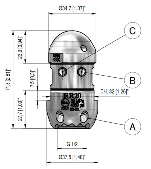 Форсунка каналопромывочная PA RR-TS (30, вх.1/2"г, вращ)
