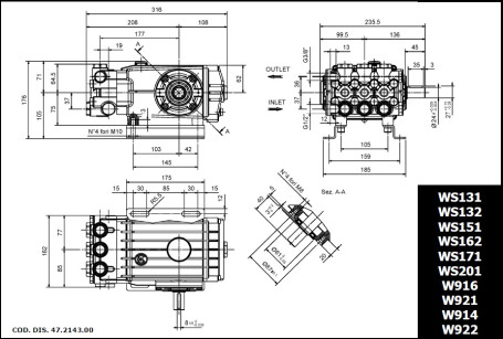 Насос высокого давления TOR 47ser. WS151 (150бар, 15л/мин, 1450 об/мин)