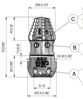 Форсунка каналопромывочная PA RR-TF (20, 1/2&quot;г, вращ)