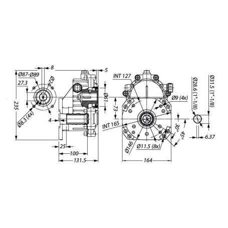 Редуктор для ДВС Tecomec RGB24 (17кВт, 28.6/24мм, фланец 89мм)