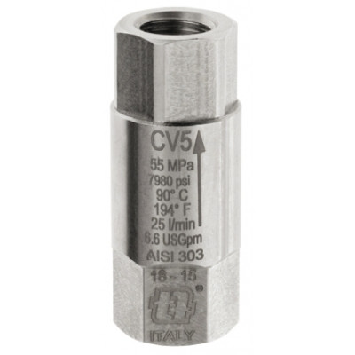 Обратный клапан Mecline CV5 (3/8&quot;г-3/8&quot;г, 500бар, 25л/мин, нерж)