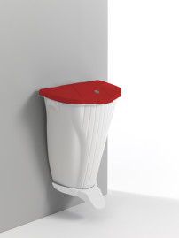 Ведро мусорное TTS Wall-Up (50 л, белый, педаль, крышка красный)