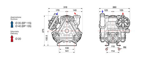 Мембранный насос Comet BP135 (20 бар, 124 л/мин, ВОМ 1&quot;3/8)