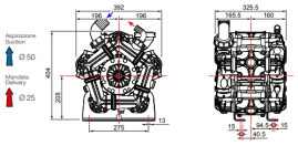 Мембранный насос Comet BPS260 (249 л/мин, 20 бар, вал ВОМ 1"3/8)